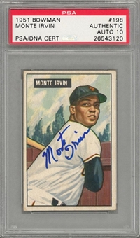 1951 Bowman #198 Monte Irvin Signed Rookie Card - PSA/DNA GEM MT 10